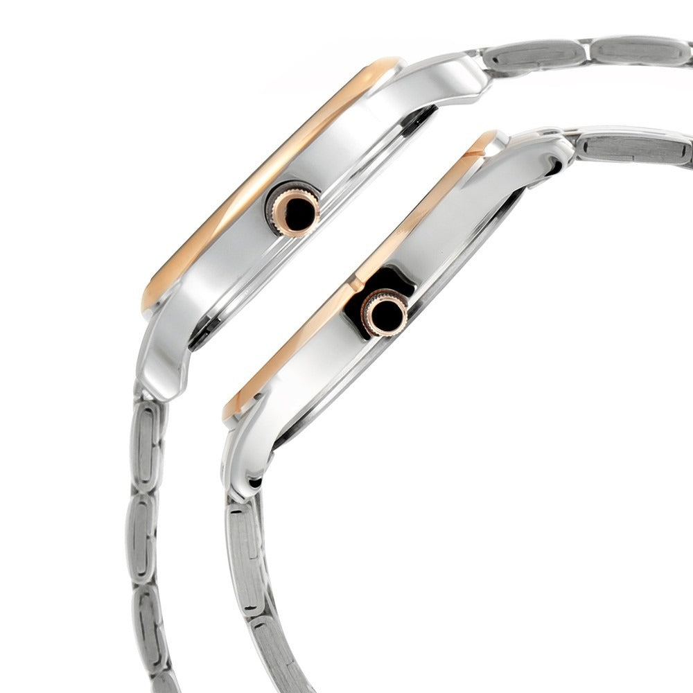 Titan Bandhan Couple Gift Set 40mm Silver Dial Date Rose Gold Two-Tone Stainless Steel Bracelet 17752481KM01