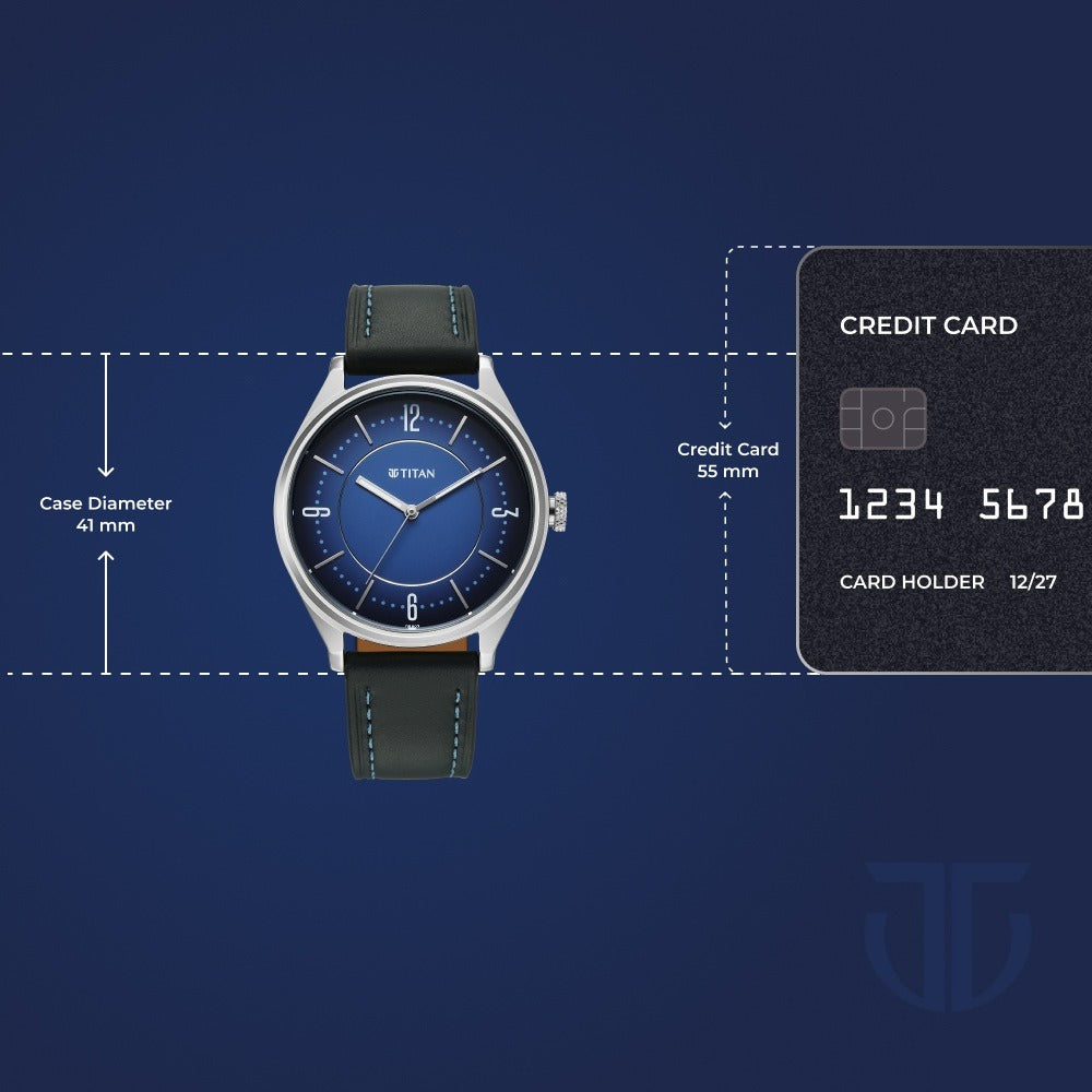 Titan Neo Basics 41mm Blue Dial Date Blue Leather Strap Men&