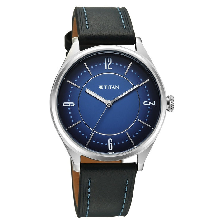 Titan Neo Basics 41mm Blue Dial Date Blue Leather Strap Men&