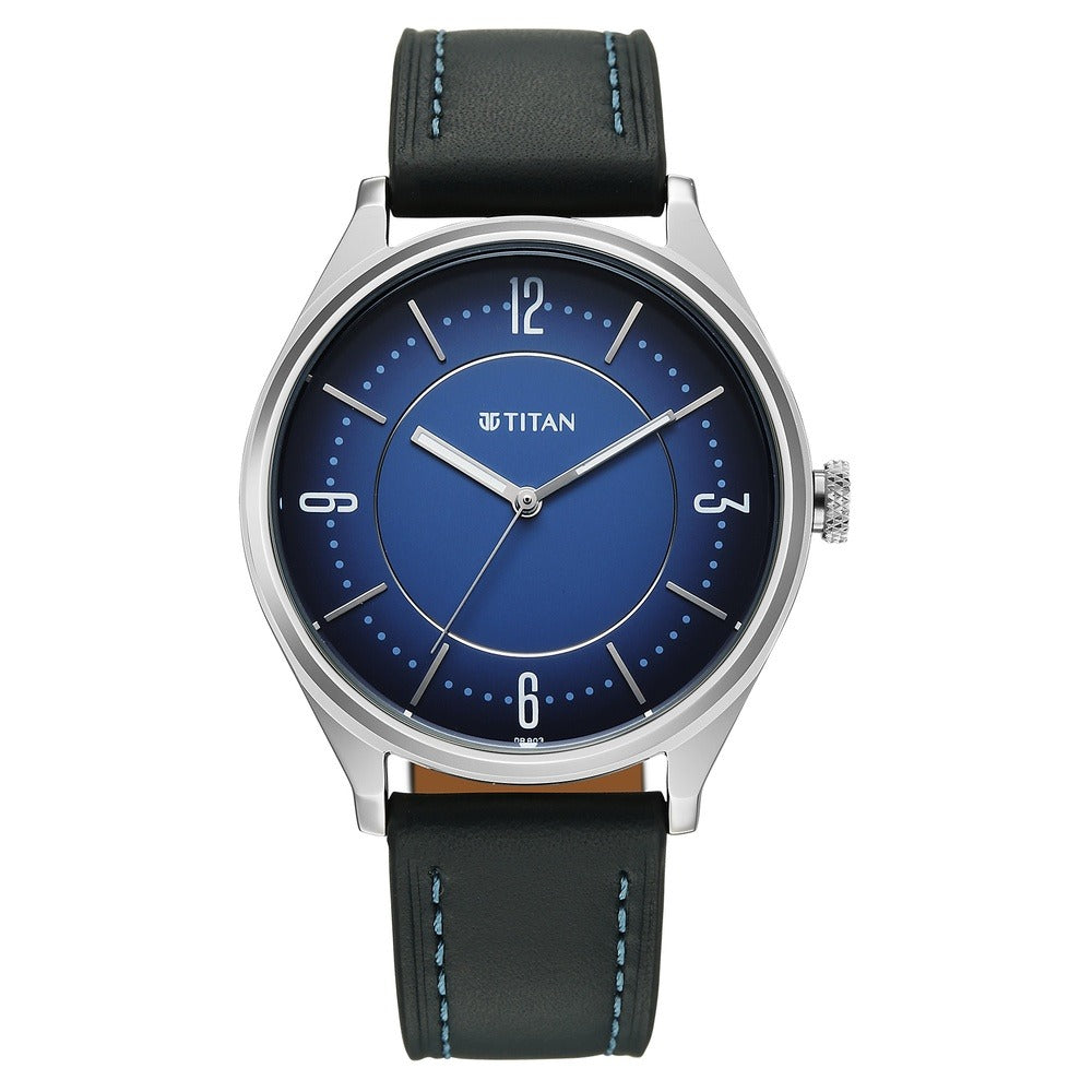 Titan Neo Basics 41mm Blue Dial Date Blue Leather Strap Men&