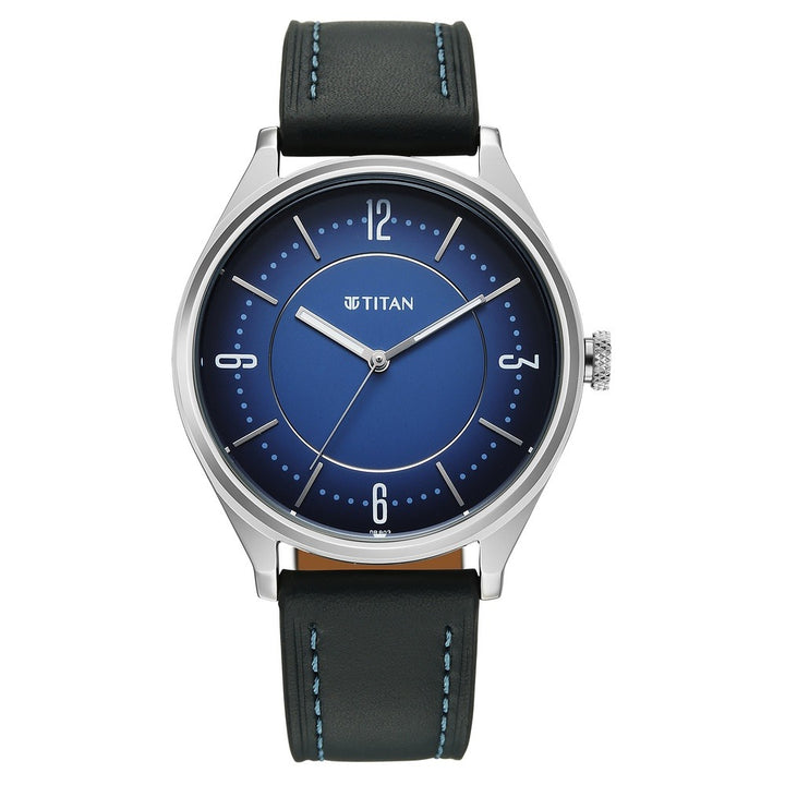 Titan Neo Basics 41mm Blue Dial Date Blue Leather Strap Men&