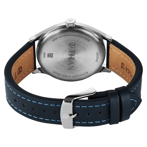 Titan Neo Basics 41mm Blue Dial Date Blue Leather Strap Men&