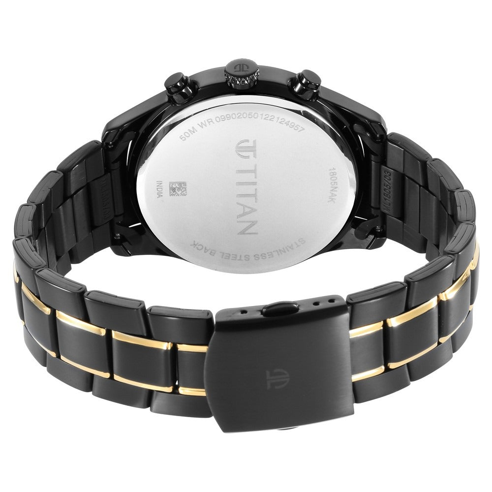 Titan Classique 42mm Anthracite Dial Day Date Black and Gold Stainless Steel Bracelet Men&