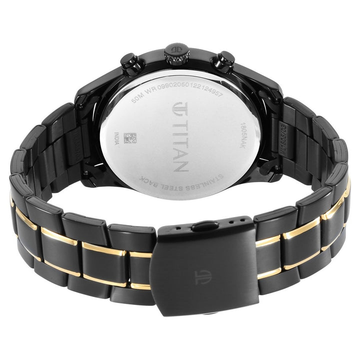 Titan Classique 42mm Anthracite Dial Day Date Black and Gold Stainless Steel Bracelet Men&