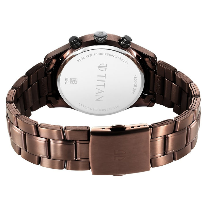 Titan Neo Splash 42mm Black Dial Multifunction Brown Stainless Steel Bracelet Men&