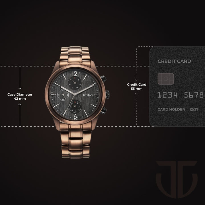 Titan Neo Splash 42mm Black Dial Multifunction Brown Stainless Steel Bracelet Men&