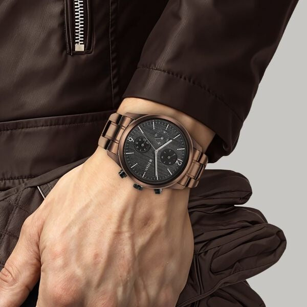 Titan Neo Splash 42mm Black Dial Multifunction Brown Stainless Steel Bracelet Men&