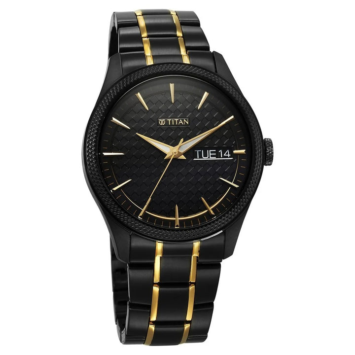 Titan Regalia Opulent 42mm Black Dial Day Date Two-Tone Stainless Steel Bracelet Men&