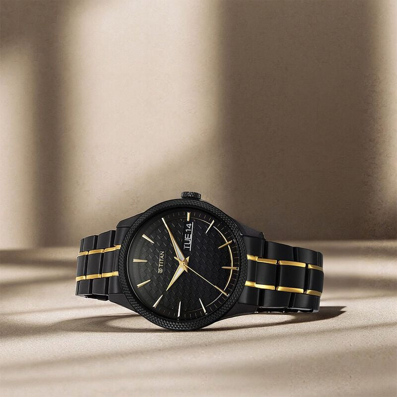 Titan Regalia Opulent 42mm Black Dial Day Date Two-Tone Stainless Steel Bracelet Men&