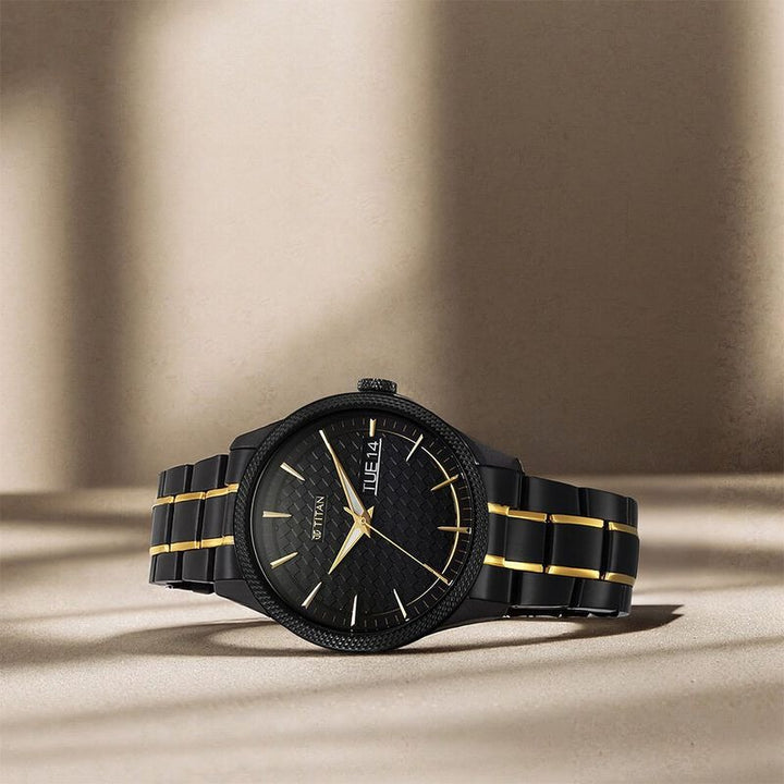 Titan Regalia Opulent 42mm Black Dial Day Date Two-Tone Stainless Steel Bracelet Men&