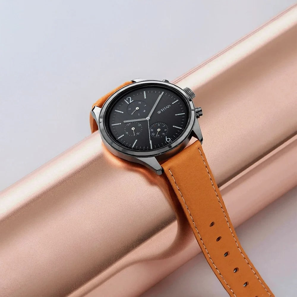 Titan Workwear 42mm Black Dial Multifunction Tan Leather Strap Men&