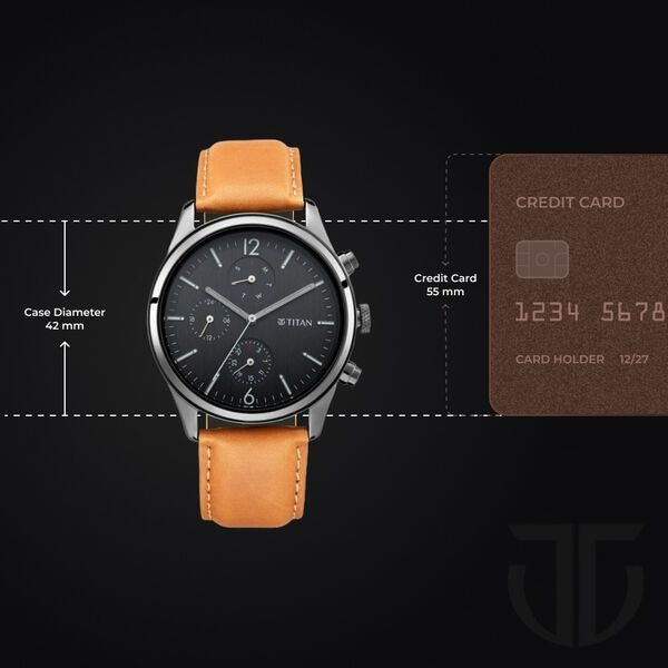 Titan Workwear 42mm Black Dial Multifunction Tan Leather Strap Men&