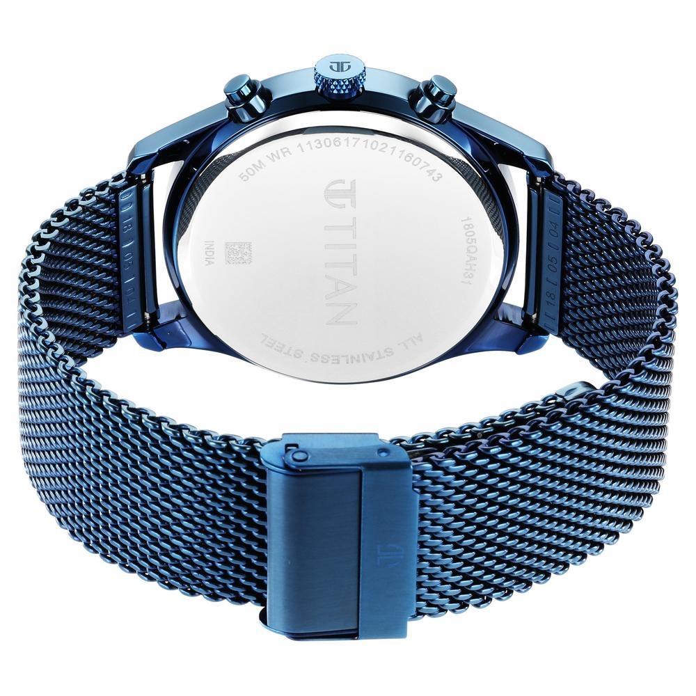 Titan Neo Splash 42mm Blue Dial Multifunction Blue Mesh Stainless Steel Bracelet Men&
