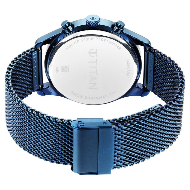 Titan Neo Splash 42mm Blue Dial Multifunction Blue Mesh Stainless Steel Bracelet Men&