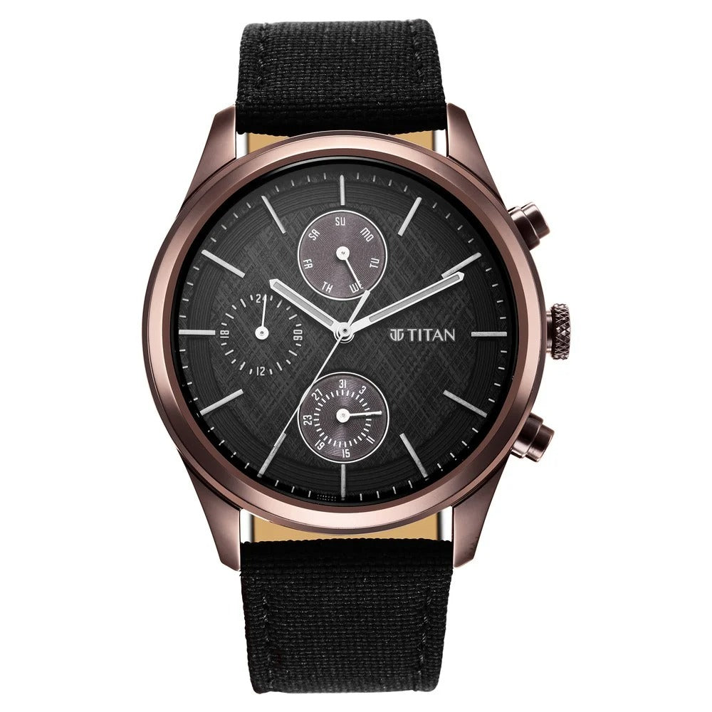 Titan Neo Splash 42mm Black Dial Date Black Fabric Strap Men&