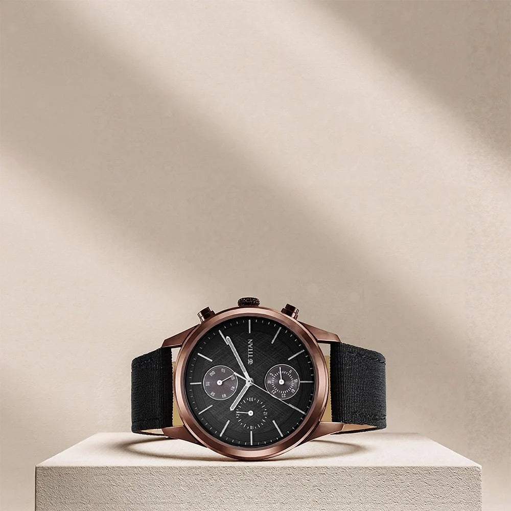 Titan Neo Splash 42mm Black Dial Date Black Fabric Strap Men&