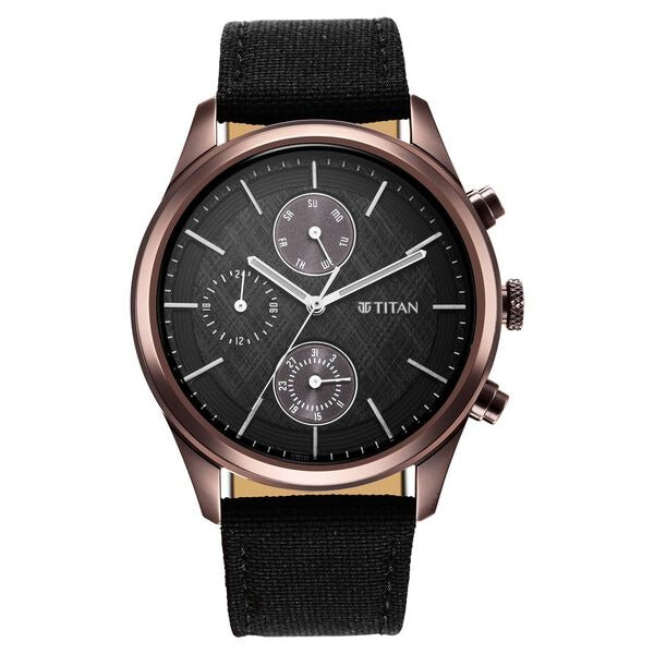 Titan Neo Splash 42mm Black Dial Date Black Fabric Strap Men&