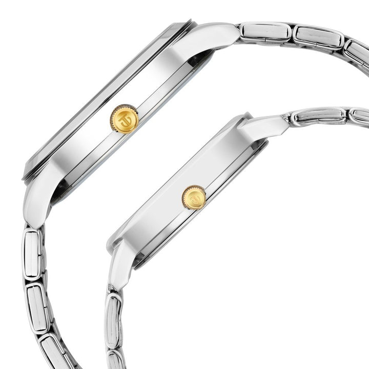 Titan Bandhan Couple Gift Set Blue Dial Date Silver Stainless Steel Bracelet 18062617BM01