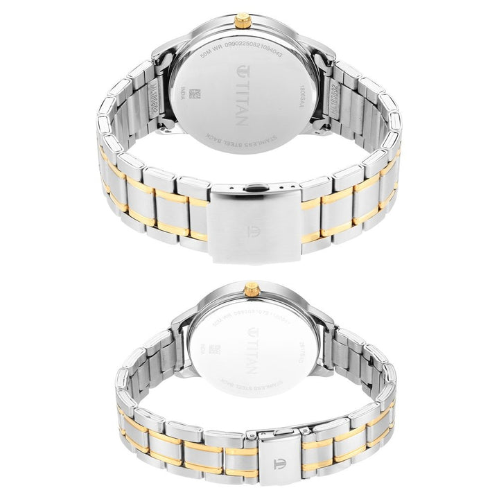 Titan Bandhan Couple Gift Set Blue Dial Date Silver Stainless Steel Bracelet 18062617BM01