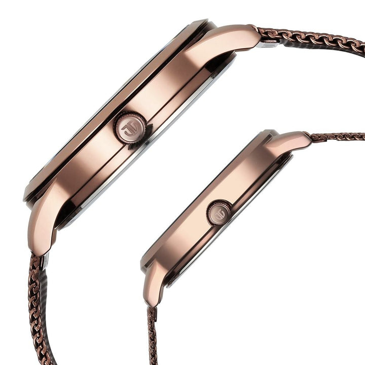 Titan Bandhan Couple Gift Set Brown Dial Day Date Rose Gold Stainless Steel Bracelet 18062648QM01