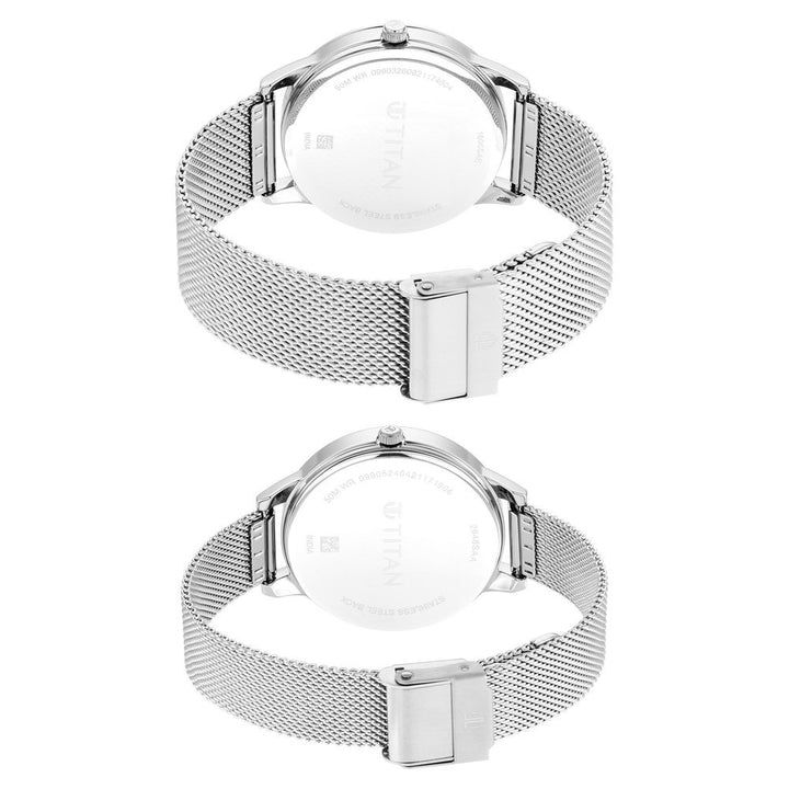 Titan Bandhan Couple Gift Set White Dial Date Stainless Steel Bracelet 18062648SM01