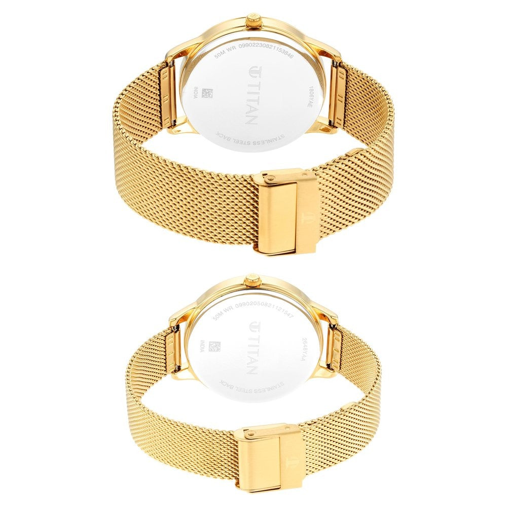 Titan Bandhan Couple Gift Set Champagne Dial Gold Stainless Steel Bracelet 18062648YM01