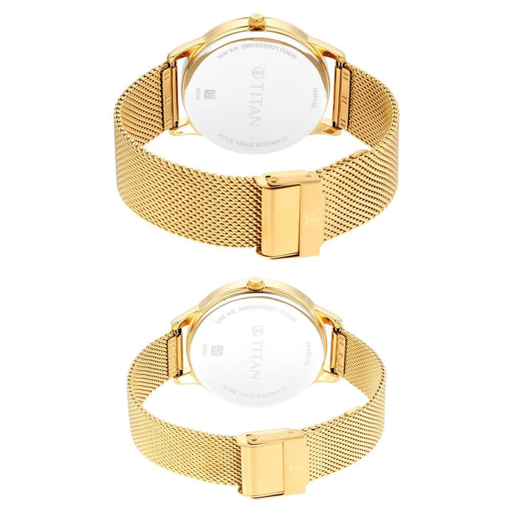 Titan Bandhan Couple Gift Set Champagne Dial Gold Stainless Steel Bracelet 18062648YM01