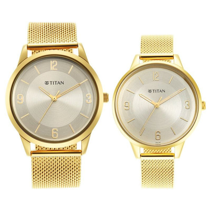 Titan Bandhan Couple Gift Set Champagne Dial Gold Stainless Steel Bracelet 18062648YM01
