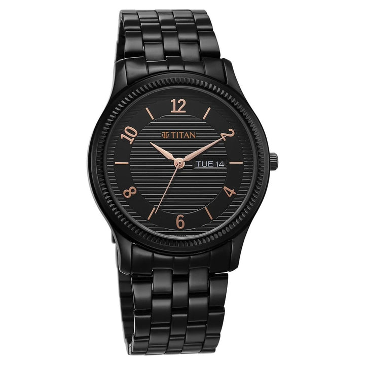 Titan Karishma 40mm Black Dial Day Date Black Stainless Steel Bracelet Men&