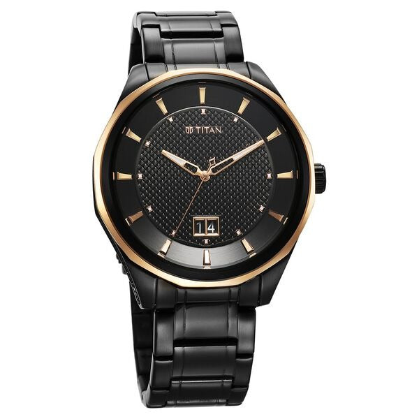 Titan Regalia Opulent 42.5mm Black Dial Date Black Stainless Steel Bracelet Men&