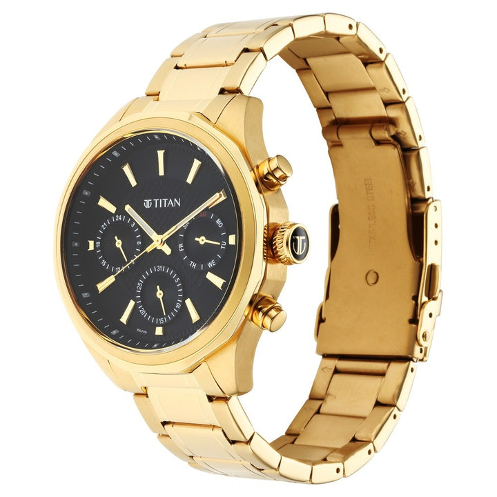 Titan Regalia Opulent 42.5mm Black Dial Multifunction Gold Stainless Steel Bracelet Men&