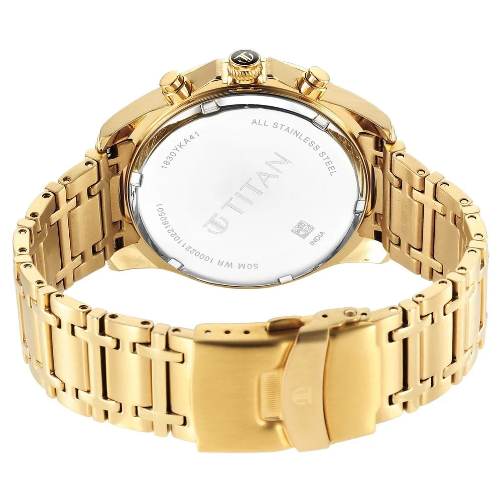 Titan Regalia 45.6mm Forest Green Dial Chronograph Gold Stainless Steel Bracelet Men&