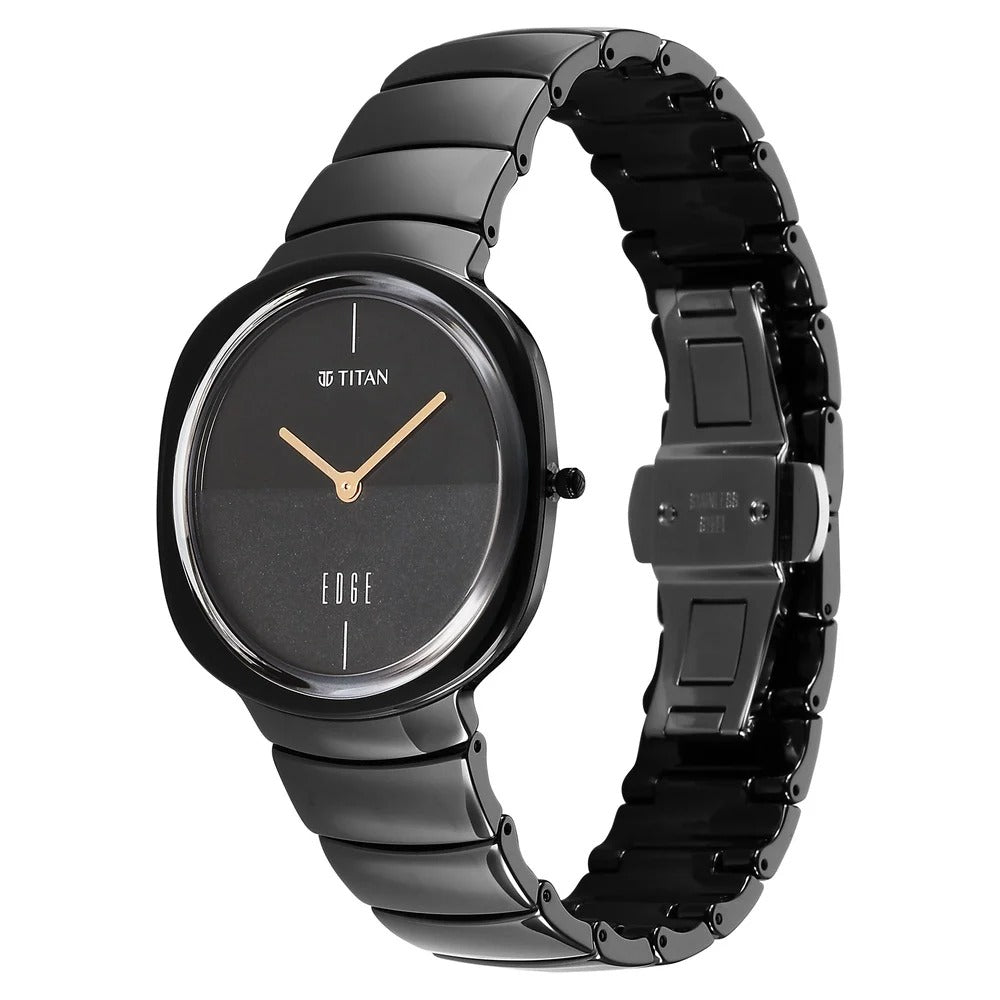 Titan Edge Ceramic Squircle 38mm Black Dial Sapphire Crystal Black Ceramic Strap Unisex Watch 1841NC01