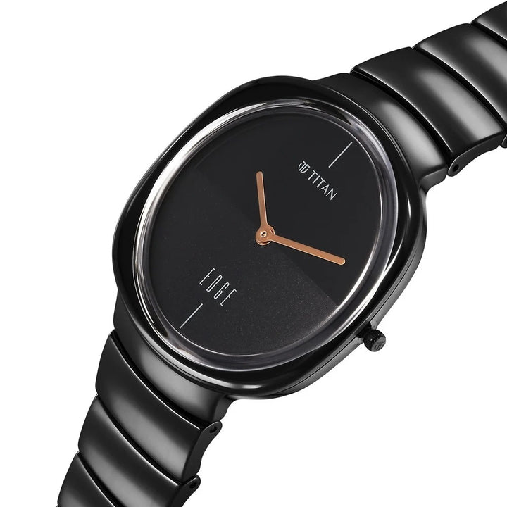 Titan Edge Ceramic Squircle 38mm Black Dial Sapphire Crystal Black Ceramic Strap Unisex Watch 1841NC01
