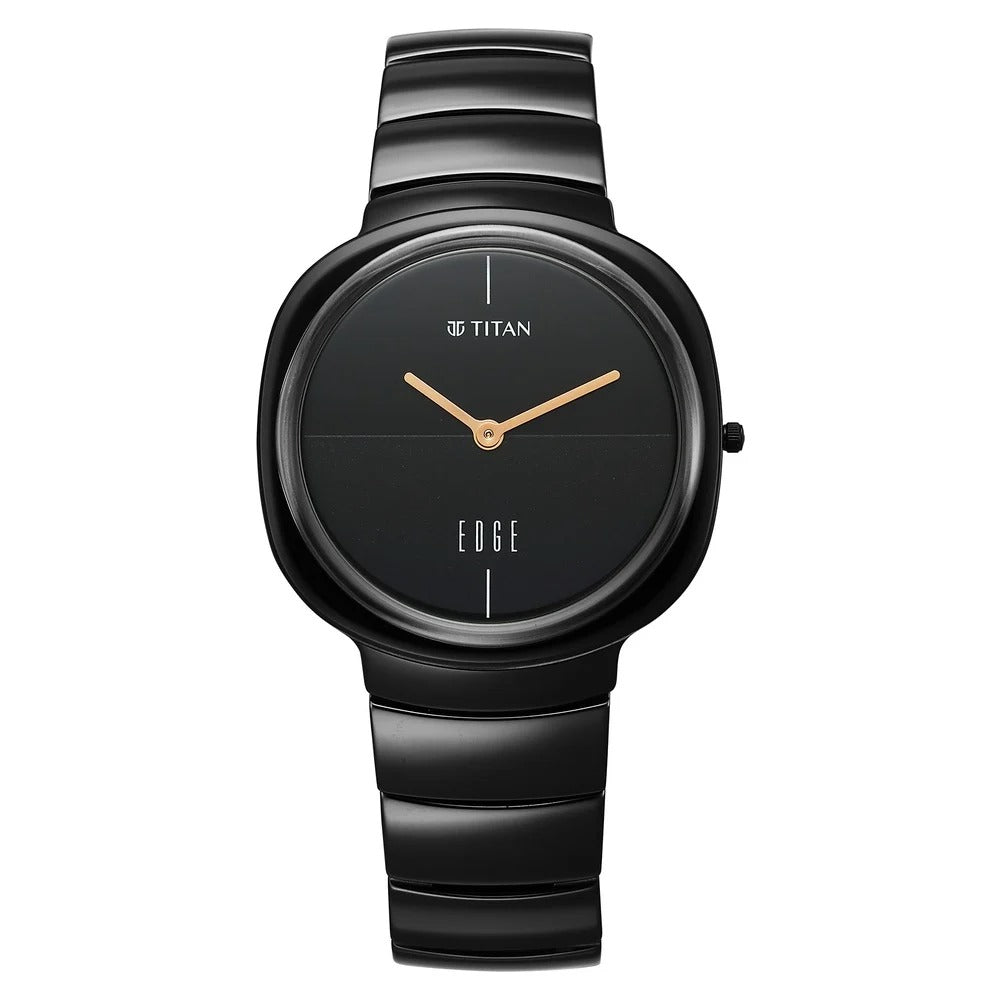 Titan Edge Ceramic Squircle 38mm Black Dial Sapphire Crystal Black Ceramic Strap Unisex Watch 1841NC01
