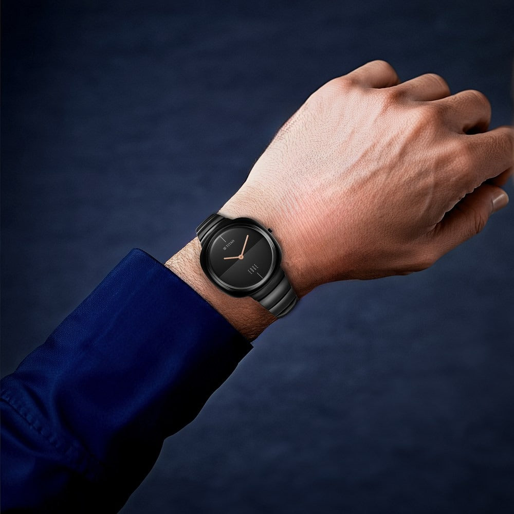 Titan Edge Ceramic Squircle 38mm Black Dial Sapphire Crystal Black Ceramic Strap Unisex Watch 1841NC01