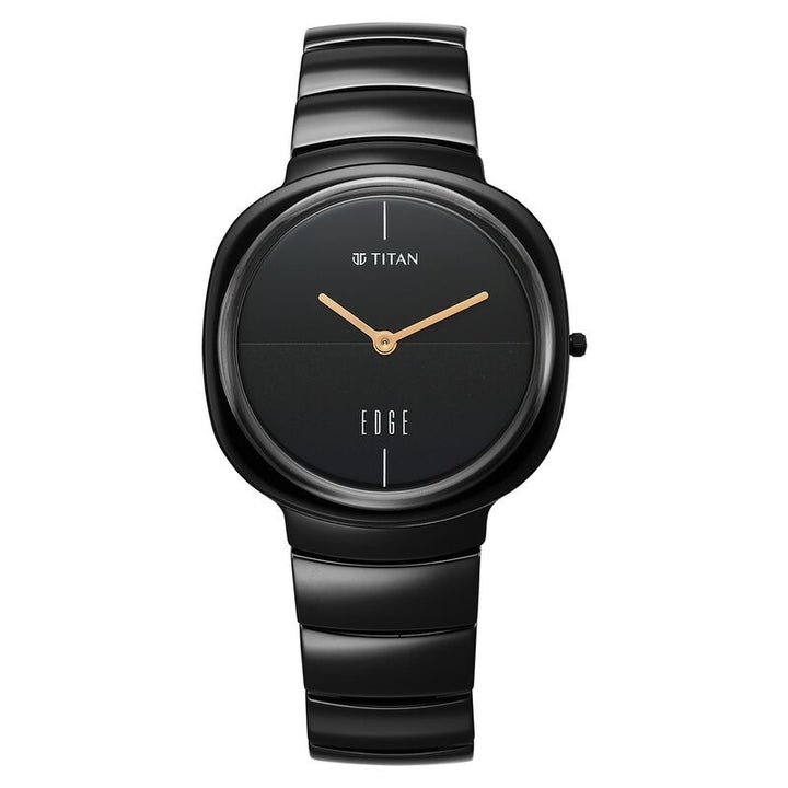 Titan Edge Ceramic Squircle 38mm Black Dial Sapphire Crystal Black Ceramic Strap Unisex Watch 1841NC01