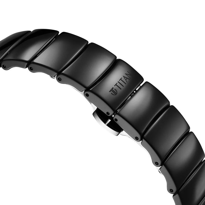 Titan Edge Ceramic Squircle 38mm Black Dial Sapphire Crystal Black Ceramic Strap Unisex Watch 1841NC01