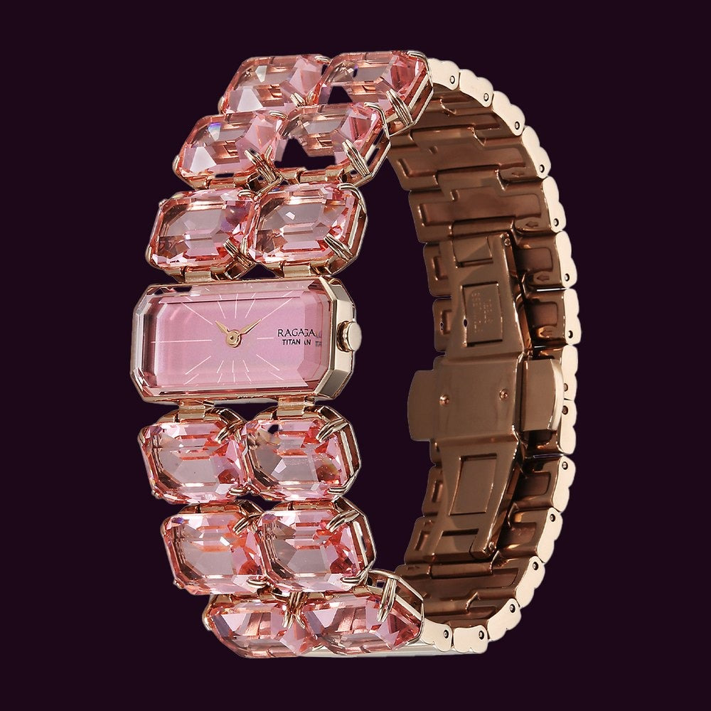 Titan Raga Cocktails Rose Gold Embellished Dial Women&