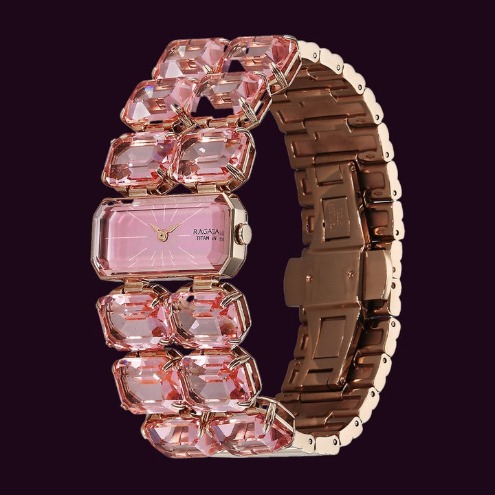 Titan Raga Cocktails Rose Gold Embellished Dial Women&