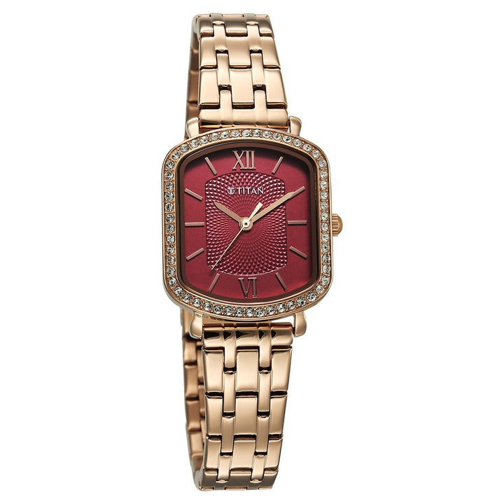 Titan Purple Metro Red Dial Rose Gold Crystal Women&