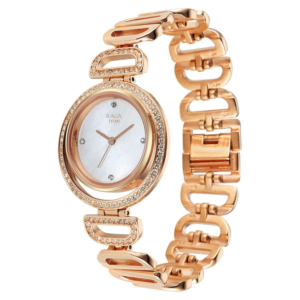 Titan Raga Glimmers Mother of Pearl Rose Gold Bracelet Women&