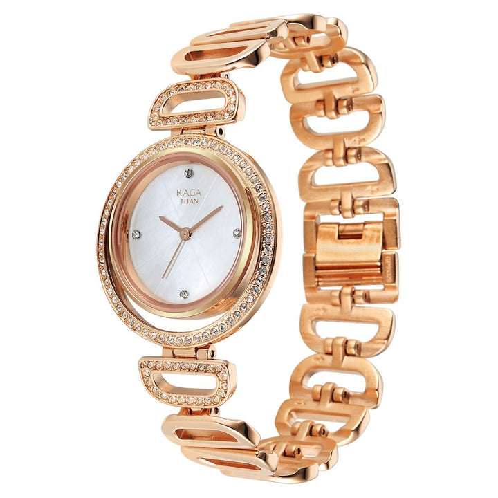 Titan Raga Glimmers Mother of Pearl Rose Gold Bracelet Women&