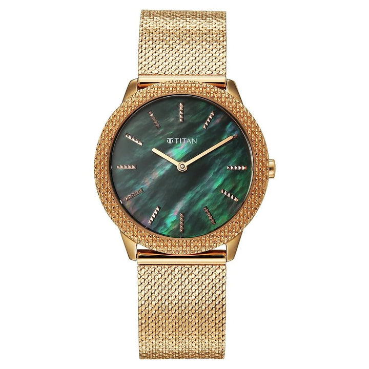 Titan Purple Oro Time Dark Green MOP Mesh Bracelet Women&