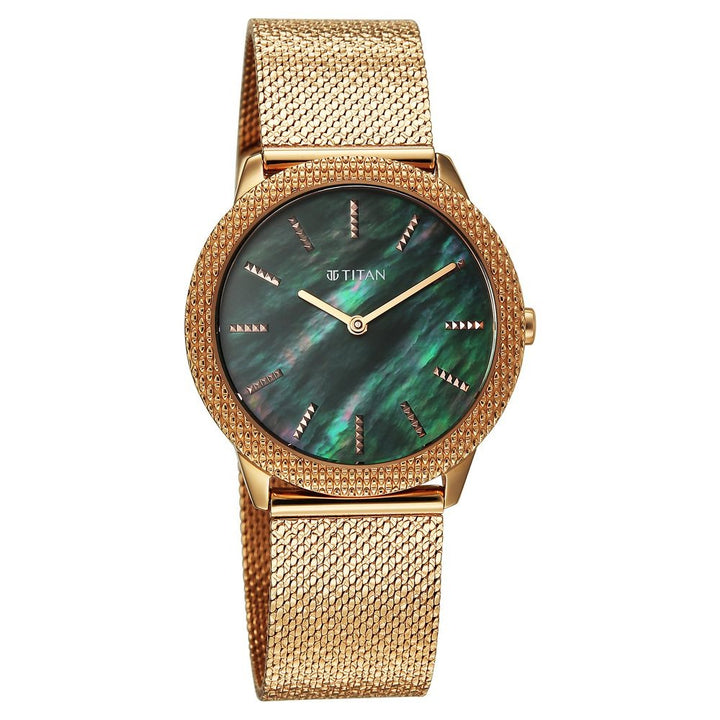 Titan Purple Oro Time Dark Green MOP Mesh Bracelet Women&