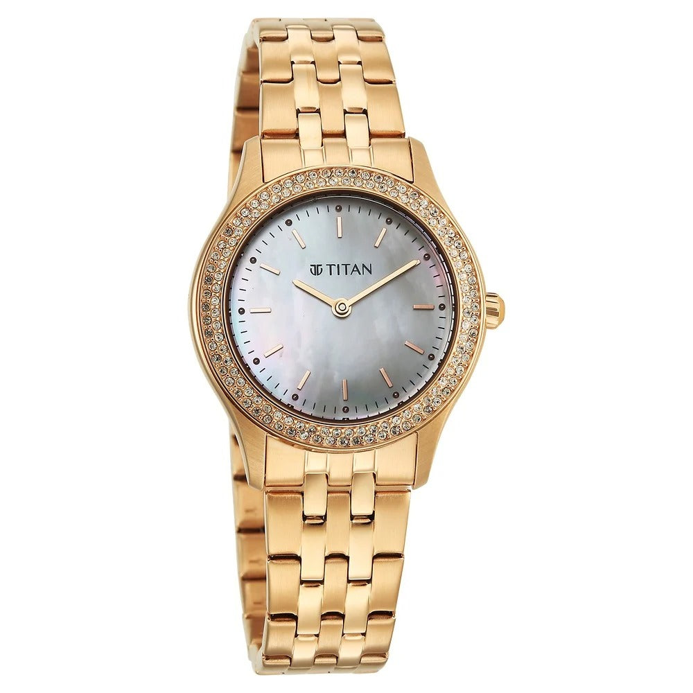 Titan Glamour Oval White Mother of Pearl Rose Gold Women&