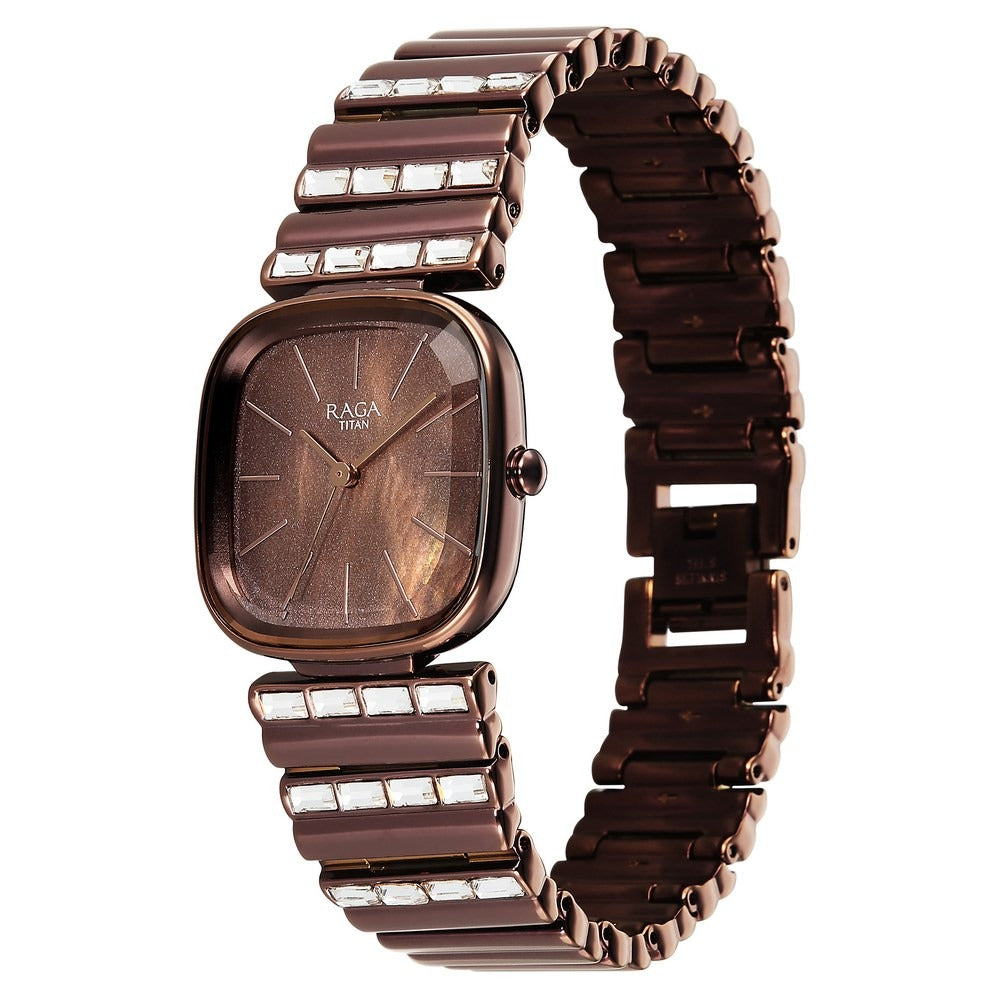 Titan Raga Glimmers Brown Mother of Pearl Dial Women&