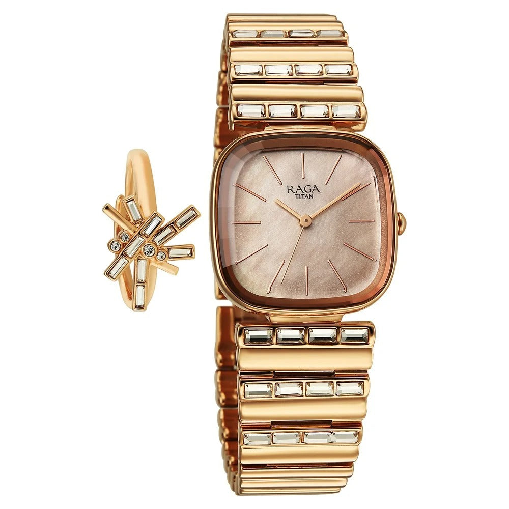Titan Raga Glimmers Rose Gold Mother of Pearl Shaped Women&