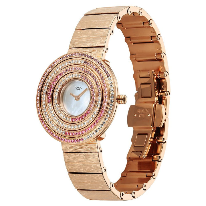 Titan Raga Glimmers 35mm Mother of Pearl Rose Gold Women&