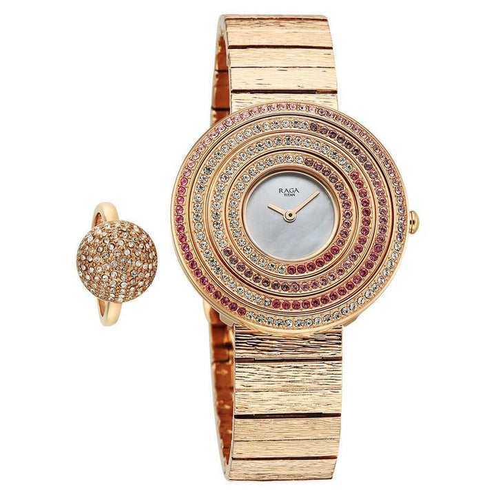 Titan Raga Glimmers 35mm Mother of Pearl Rose Gold Women&